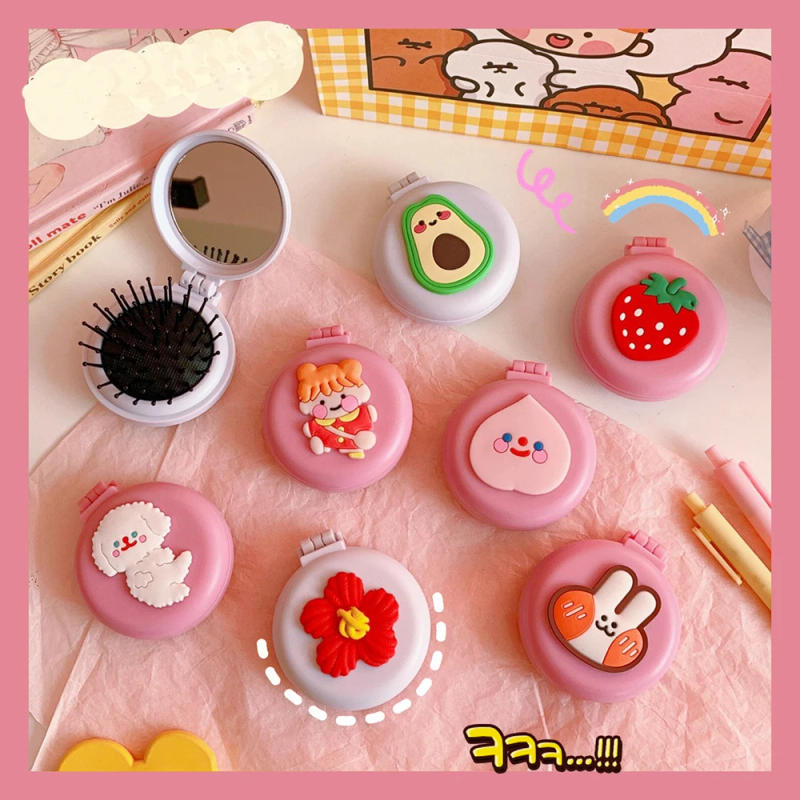 Description Picture 2 of item1pc Cute Folding Air Bag Comb With Mirror Compact Pocket Size Portable Travel Hair Brush Cosmetic Mirror Head Massager Relax