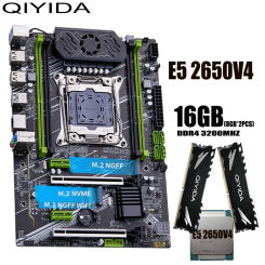 QIYIDA X99 motherboard set kit LGA2011-3 xeon E5 2650 V4 2*8GB=16GB 3200MHz 4 channels DDR4 SATA 3.0 nvme M.2 ATX