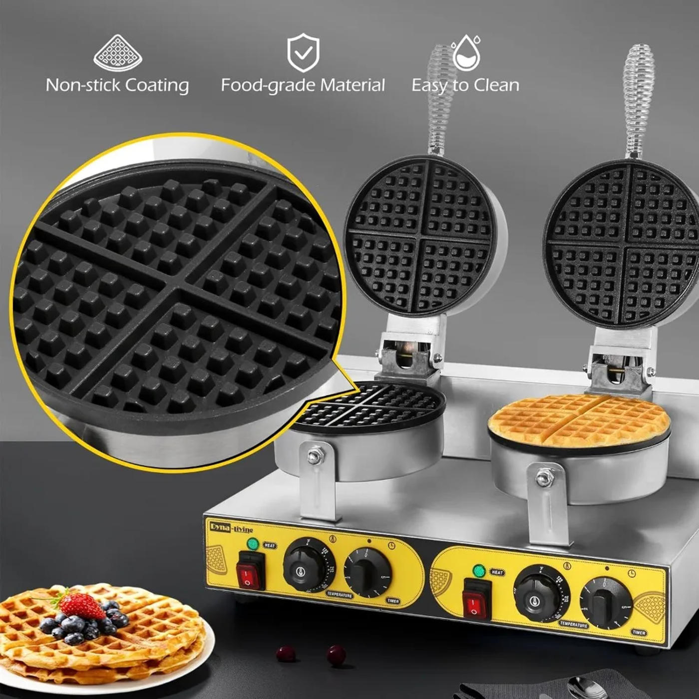 Description Picture 3 of itemCommercial Waffle Maker Double Waffle Maker, 2400W Non-Stick Commercial Waffle Maker Stainless