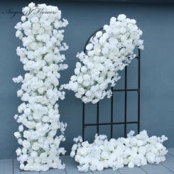 White Artificial Rose Cherry Blossom Arch Decor Hang Flower Row Wedding Backdrop Wall 5D Floral Arrangement Party Window Display