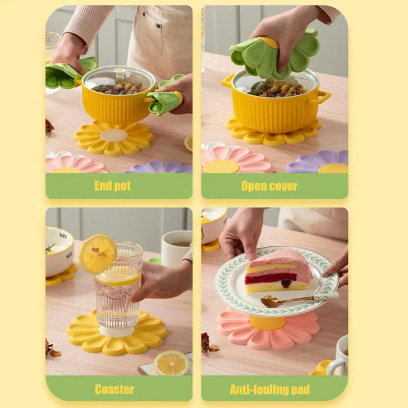 Description Picture 5 of itemSilicone Pot Mat Cute Daisy Heat Resistant Trivets For Hot Pots Waterproof Silicone Non-slip Countertops Mat Coaster Placemat