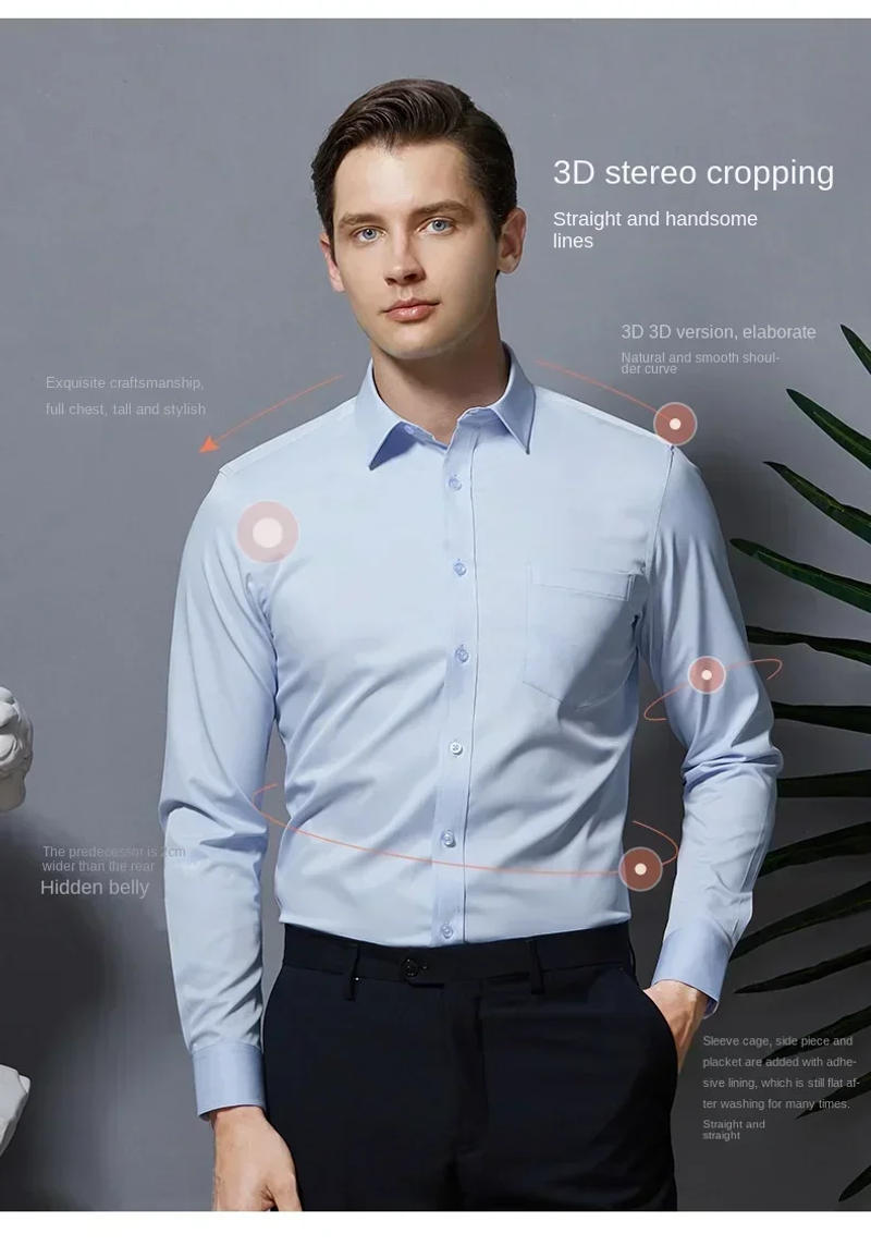 Description Picture 6 of itemElastic Ice Silk Shirt Men's Long sleeved Black Short sleeved Professional Dress Dress Shirt Business Casual Non iron Inch Shirt