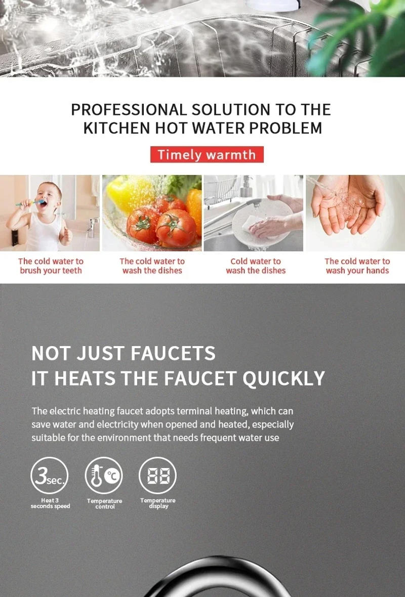 Description Picture 3 of itemInstant Tankless Electric Hot Water Heater Faucet Kitchen Instant Heating Tap Water Heater with LED EU Plug