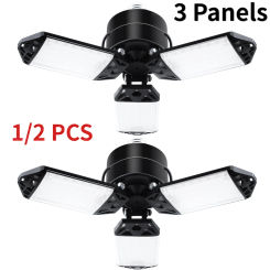 1/2PCS Deformable LED Garage Light with 3 Panels 80W 6500K LED Lamp E26/E27 Ceiling Lighting for Attic Basement Workshop Garage