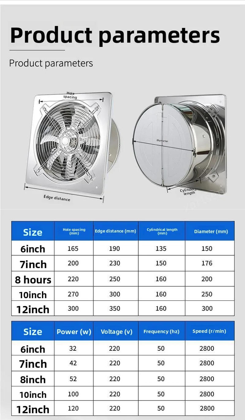 Description Picture 6 of item6 Inch Kitchen Exhaust Fan Bathroom Wall Window Toilet Duct Booster Fans Ventilation Blower Exhauster Air Cleaning Vent