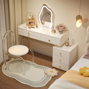 Modern Woman Dressing Table Mirror Drawer Led Lights Multifunctional Makeup Table Storage Cabinet Coiffeuse Bedroom Furniture