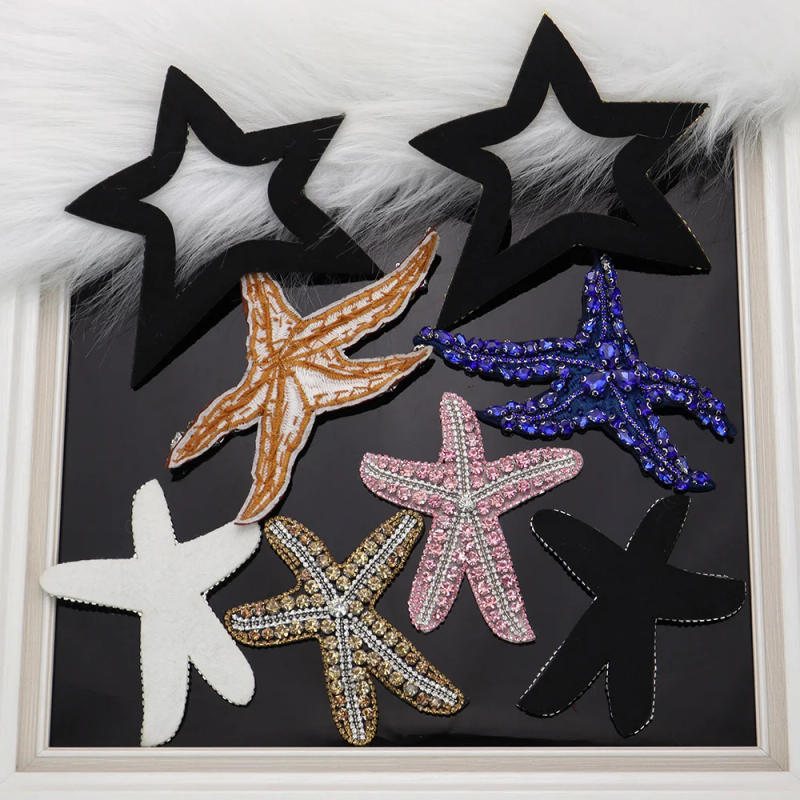 Description Picture 2 of item2piece DIY Fashion Sea star Rhinestone beaded patches for Clothes Sew on Sequins Applique decorative parches