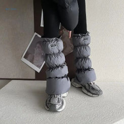 Winter Fashion Women Thick Padded Puffer Leg Warmer Letter Label Foot Cover Boot Cuffs Socks Calf Gaiters Streetwear