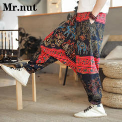 Harajuku Wide Leg Pants Unisex Clothes Cotton Linen Slacks Men's Clothing Baggy Cross Harem Pants Casual Fashion Loose Trousers