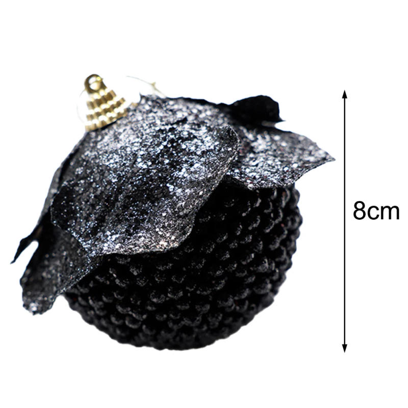 Description Picture 2 of item8pcs Christmas Ball Black Gold Series Christmas Tree Foam Ball Ornaments Hanging Ornaments Plush Ball Home Decoration