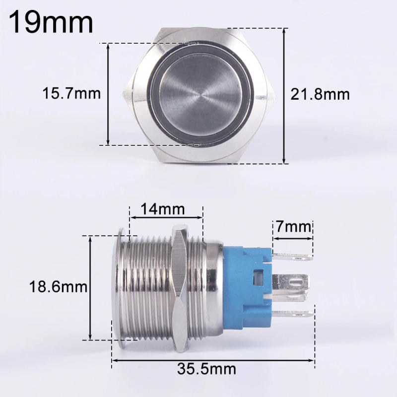 Description Picture 2 of item19/22mm Metal Push Button Switches reset Momentary Nickel-Plated Brass Oxidized Aluminum Enginee Stop start for Car Machine