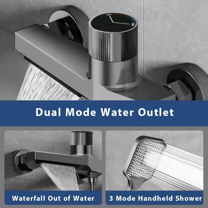Description Picture 4 of itemWhite Waterfall Bath Shower Faucet with Self-adhesive Hand Shower Hot Cold Water Mixer Tap Bathroom Faucet Tub Shower System Set