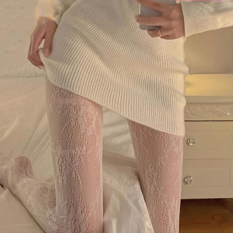 Description Picture 3 of itemLolita Lace Flower Fishnet Stockings Pantyhose Slim Super Stretch Leggings Stockings Sexy Pattern Underwear Women White Tights
