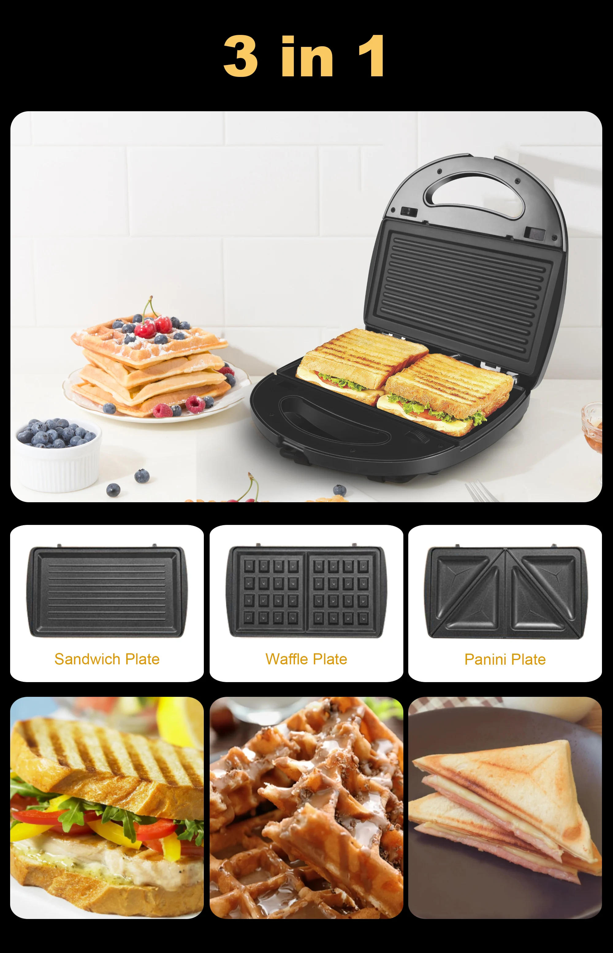 Description Picture 6 of item3 In 1 Electric Waffles Maker Walnut Cake Maker Cooking Appliances Bubble Egg Cake Oven Breakfast Machine Waffle Pot Sonifer
