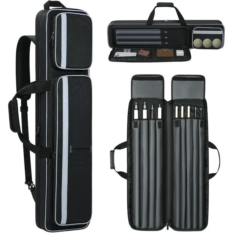 Description Picture 2 of itemPool Cue Carrying Case Soft Padded Billiard Stick Bag with Multi-pocket for 4 Butts and 5 Shafts, Pool Stick Case with Shoulder