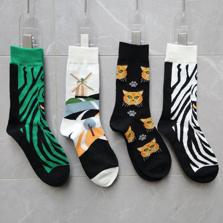 Description Picture 2 of itemComb cotton AB socks, flowing cream, animal geometry, medium tube socks, fashionable street socks for men and women couples