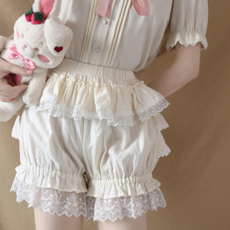 Description Picture 6 of itemSweet Lolita Safety Shorts Pink Girl Kawaii Lace Ruffle Cotton Underwear Tiered Pumpkin Short Pants Victorian Gothic JK Bloomers