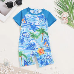 Summer Swimsuit Vacation Travel Swimming Casual Comfortable Short Sleeve Shorts Romper Baby Boy Cartoon Print