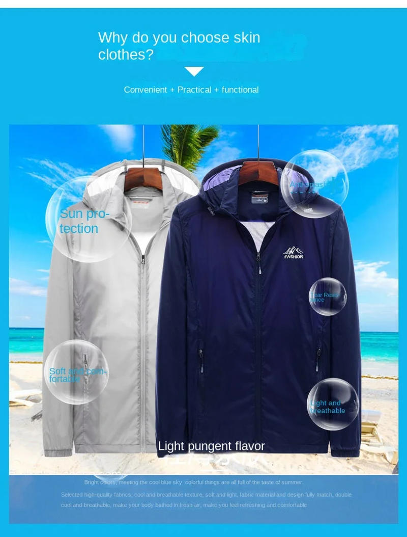 Description Picture 6 of item2024 Summer Hooded Sun Protection Clothing Men's Lightweight Breathable Beach Mountaineering Fishing Sports Casual Trench Coat