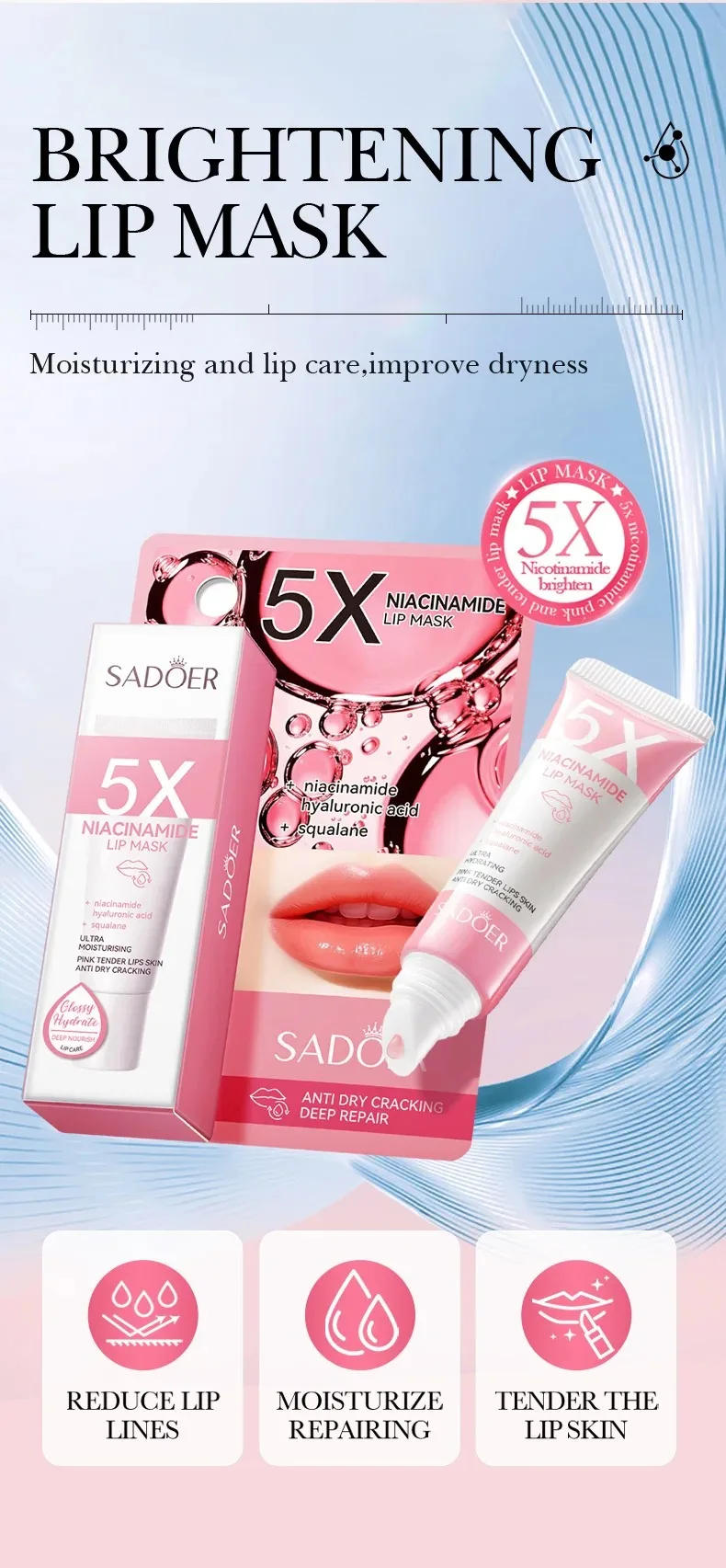 Description Picture 5 of itemExfoliating Lip Treatment Mask Gloss - Lightening Melanin Dark Lip Balm Remove Pink Moisturizing Reduce Lip Lines Improve Drynes