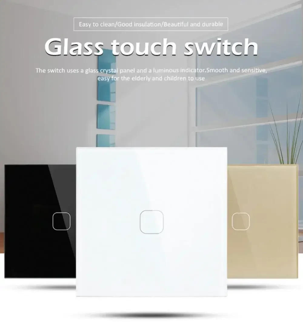 Description Picture 2 of itemEU Touch Switch AC100-240V Led Light Switch Panel Tempered Crystal Glass Wall Light Switches 1/2/3 Gang 1 Way Interruttore