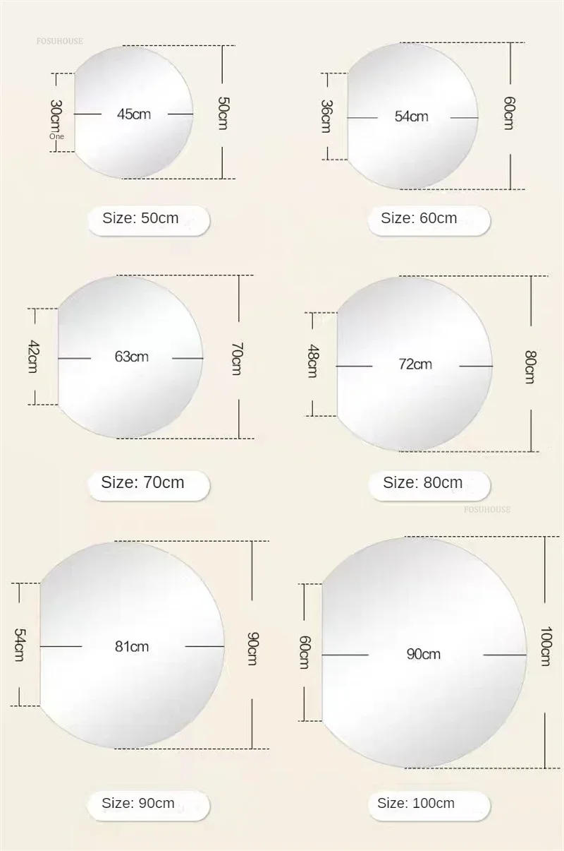 Description Picture 2 of itemSimple Special-shaped Bath Mirrors Semicircular Makeup Mirror Wall Hanging with Light Bathroom Led Touch Screen Bathroom Mirrors