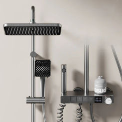 Wall Mounted 4 Function Piano Key Hot Cold Shower Full Set Bathroom Intelligent Temperature Digital Display Shower Faucet System