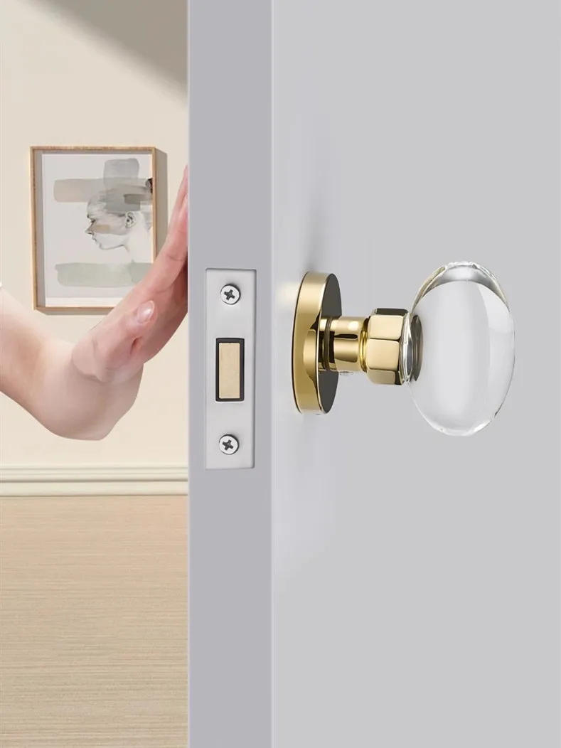 Description Picture 3 of itemLight Luxury Invisible Lock Single-sided Handle Portable Door Lock Gold Indoor Background Wall Globe Lock Crystal Door Handle