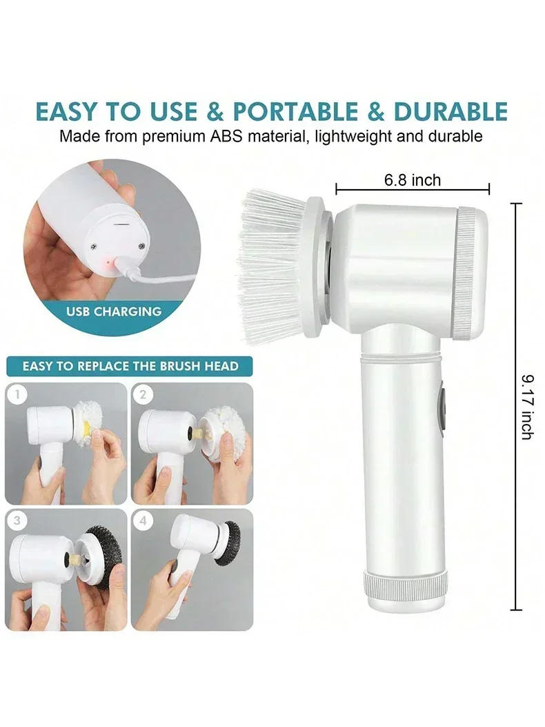 Description Picture 3 of itemElectric Spin Scrubber, Bathroom Cordless Cleaning Brush Power Scrubber with 5 Replaceable Brush Heads, Electric Cleaning Brush