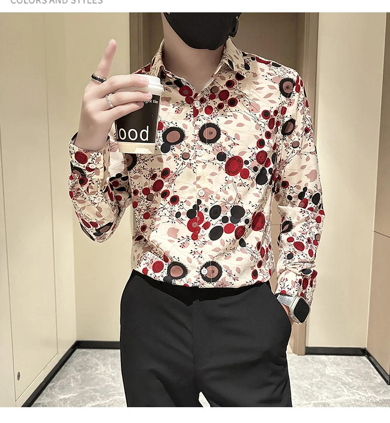 Description Picture 3 of itemHot Selling Flower Shirt for Men Long Sleeve Casual Shirts Fashion Slim Fit Social Party Tuxedo Blouse High Quality Men Clothing