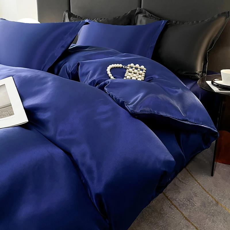 Description Picture 3 of itemNordic Satin Silk Bedding Set with Duvet Cover Bed Sheet Pillowcases Luxury Solid Single Double Couple Pillow Case Bedsheet