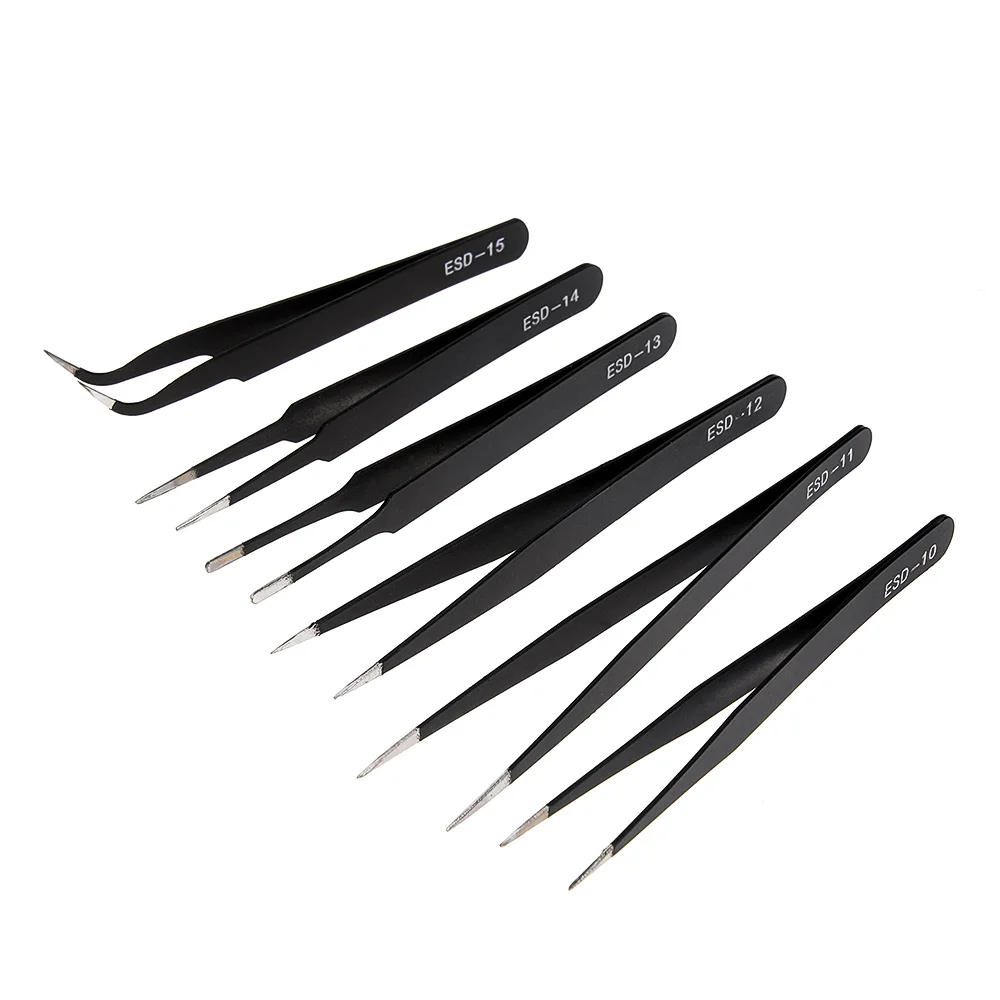 Description Picture 6 of itemESD Anti-Static Stainless Steel Tweezers Precision Maintenance Industrial Repair Curved Tool Home Working Model Making Hand Tool