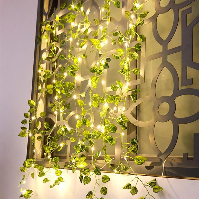 Description Picture 5 of item2.3m Silk Leaves Fake Creeper Green Leaf Ivy Vine 3m LED String Lights for Home Wedding Party Hanging Garland Artificial Flower