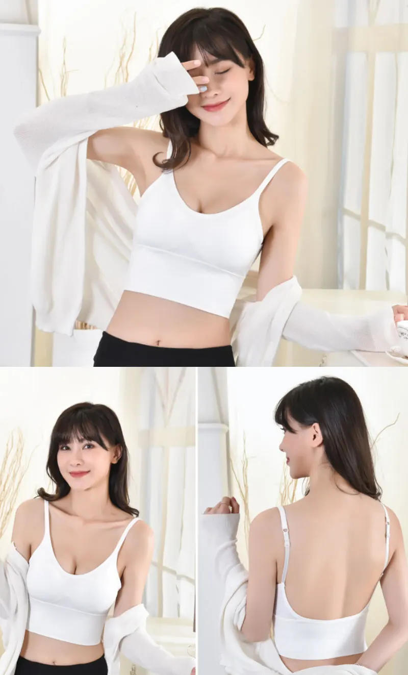 Description Picture 6 of itemWomen Bra Ice Silk Backless Open Back Tank Top Seamless Bralette U Type Low Back Bras Push Up Wirefree Underwear Sexy Sports