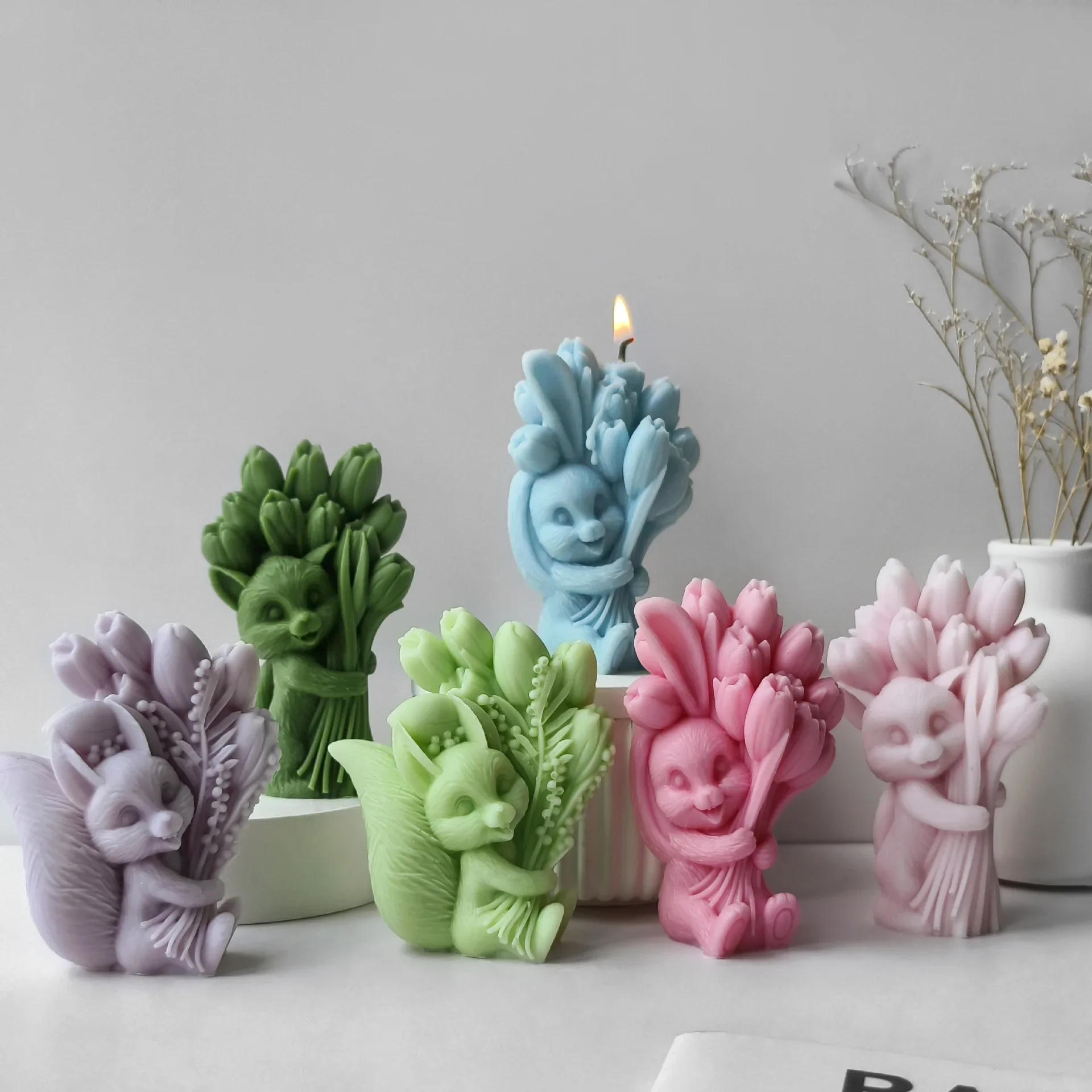 Description Picture 2 of item3D Bunny with Flower Silicone Mold DIY Candle Mold Handmade Soap Wax Making Supplies