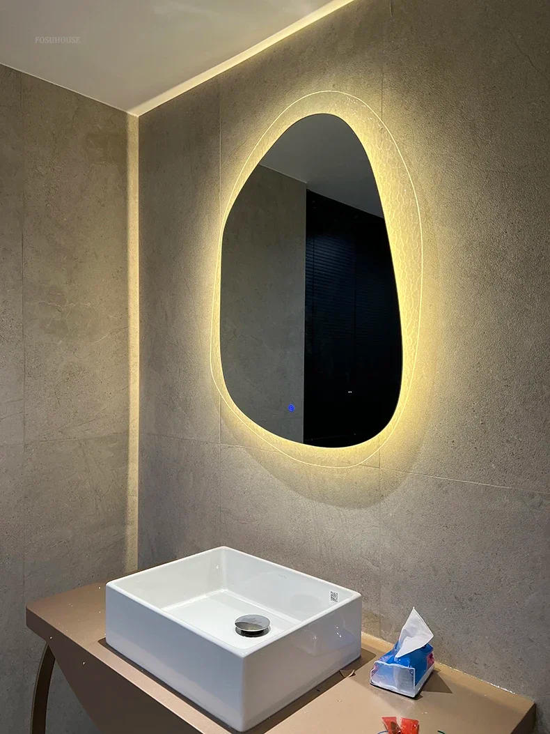 Description Picture 2 of itemCreative Decorative Mirrors for Bathroom Modern Irregular Touch Screen Bath Mirrors Multifunctional Smart Mirror for Powder Room