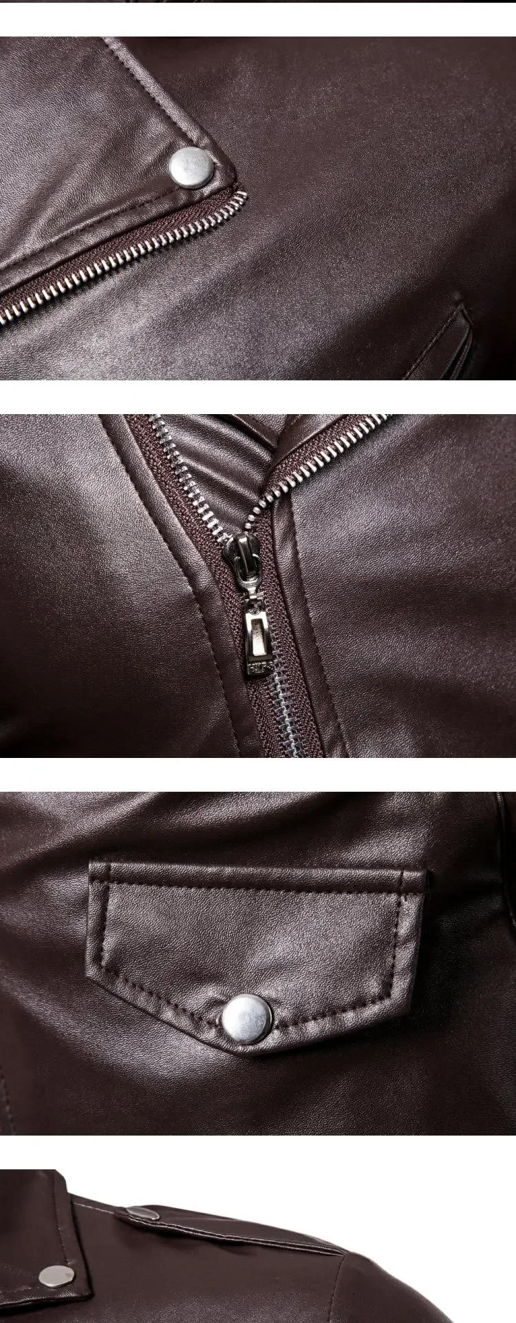 Description Picture 5 of item2023 New Motorcycle Slim Fit Leather Coat Men's Leather Jacket Coat British Fashion Men's PU Leather Coat