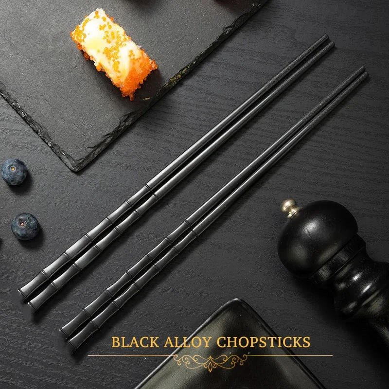 Description Picture 2 of item1 Pairs Alloy Chinese Chopsticks Food Sushi Sticks Reusable Non Slip Dishwasher Safe Bamboo Shape Food Grade Chopsticks