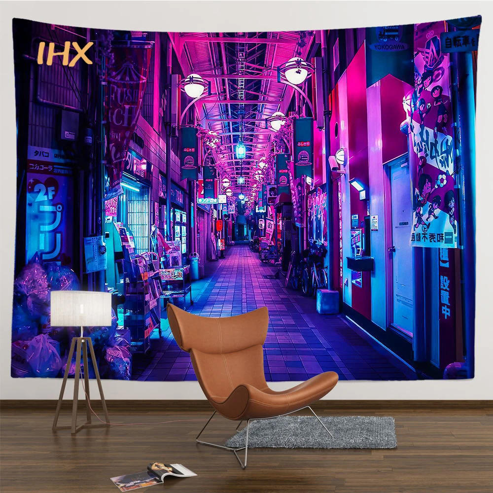 Description Picture 6 of itemAnime Cyberpunk Cityscape Tapestry Wall Hanging Kawaii Room Decor Hippie Boho Mandala Aesthetic Tapestry Bedroom Home Decoration