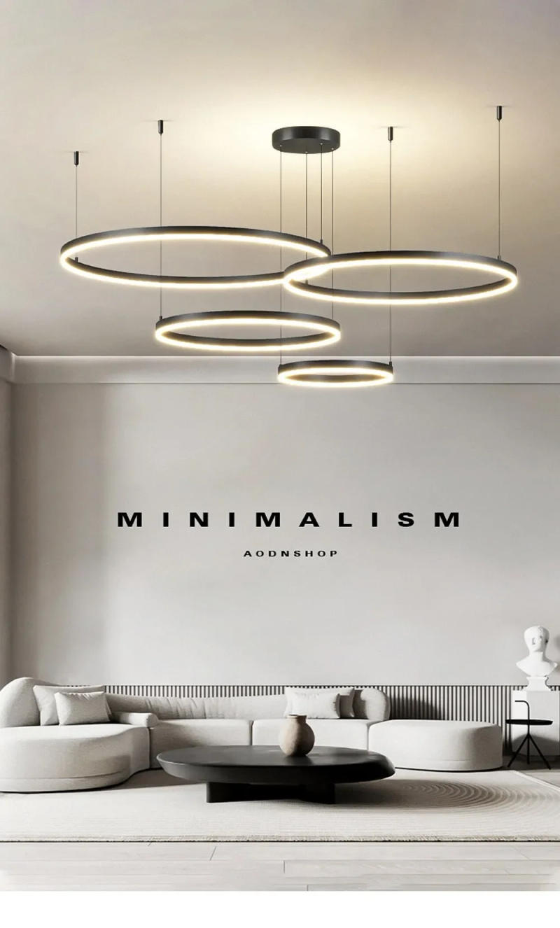 Description Picture 2 of itemModern Minimalist Pendant Light LED Lustre Black Ring Round Lamp Fixture Bedroom Dining Living Room Indoor Home Decor Chandelier