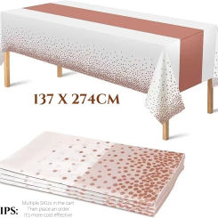Rose Gold Disposable Tablecloth Plates for Weddings Table Cloth Knife Fork Spoon Paper Cup Outdoor Picnic Dinnerware Set
