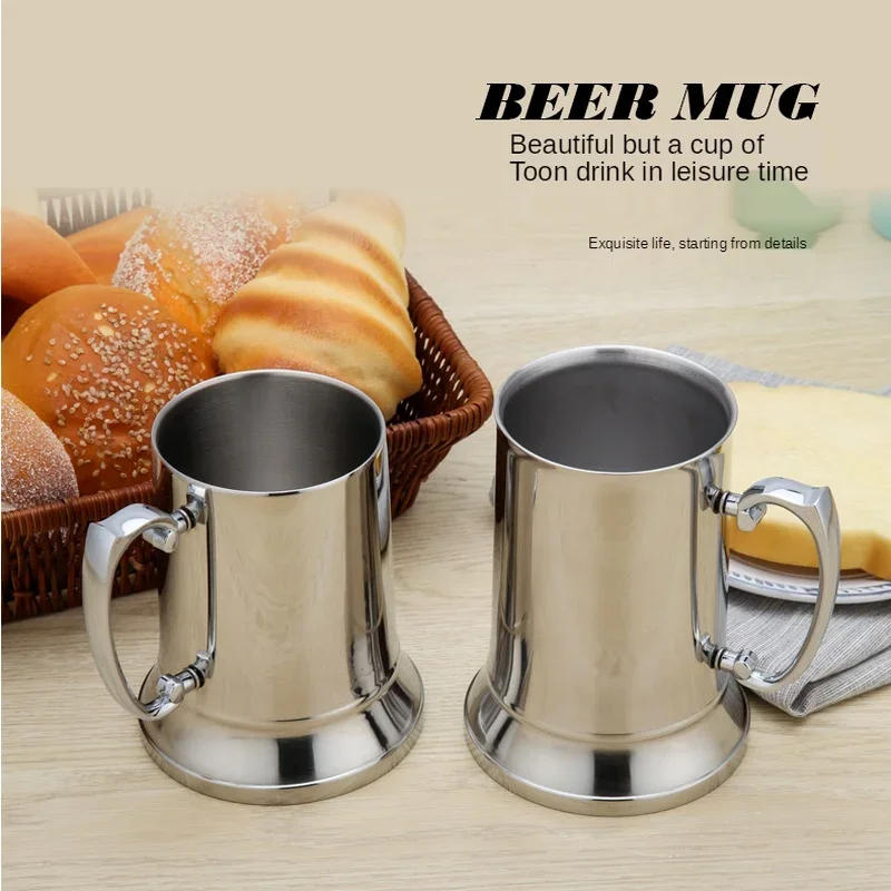 Description Picture 3 of item450/560ml Tankard Stein Double Wall Stainless Steel Beer Mug Cocktail Breakfast Milk Mugs with Handgrip Coffee Cup Bar Tools