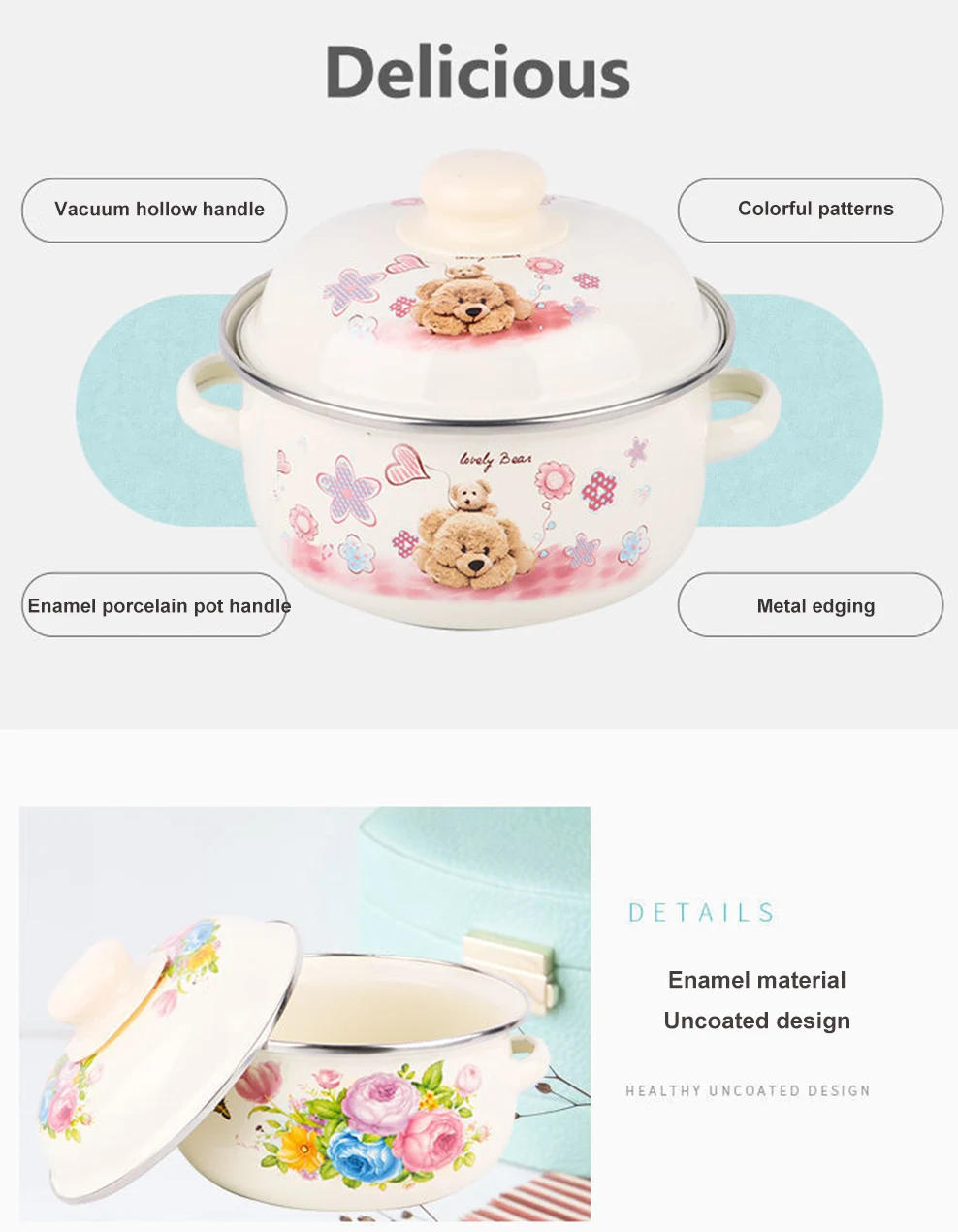 Description Picture 5 of item7 Inches Thicken Double Ears Stew Pot 1.5L Porcelain Enameled Soup Bowl With Lid Instant Noodle Bowl Induction Cooker Pot