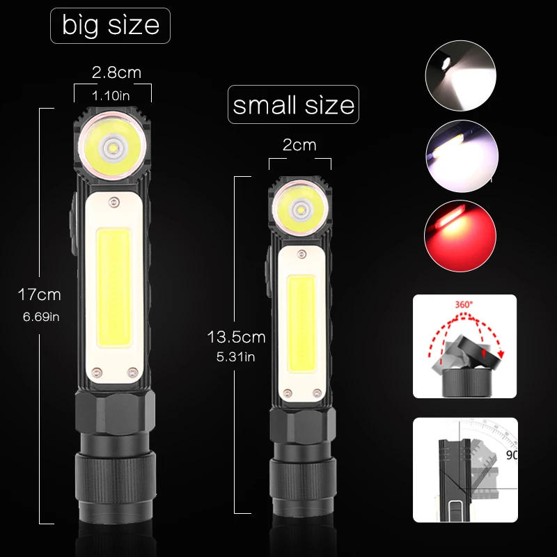 Description Picture 3 of itemPortable 5 Modes Led Flashlight Handfree 90 Degree Twist Rotary Clip Waterproof Magnet Mini Lighting LED Corner Lamp Outdoor