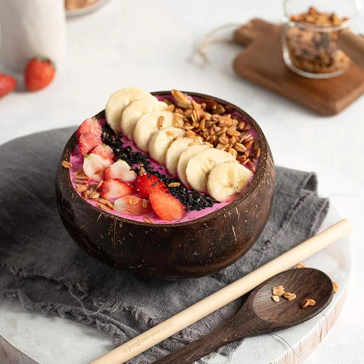 Description Picture 3 of itemNatural Coconut Bowls for Serving Dishes Wooden Salad Wood Reusable Bowl Serving Utensils Natural Coconut Shell Bowls