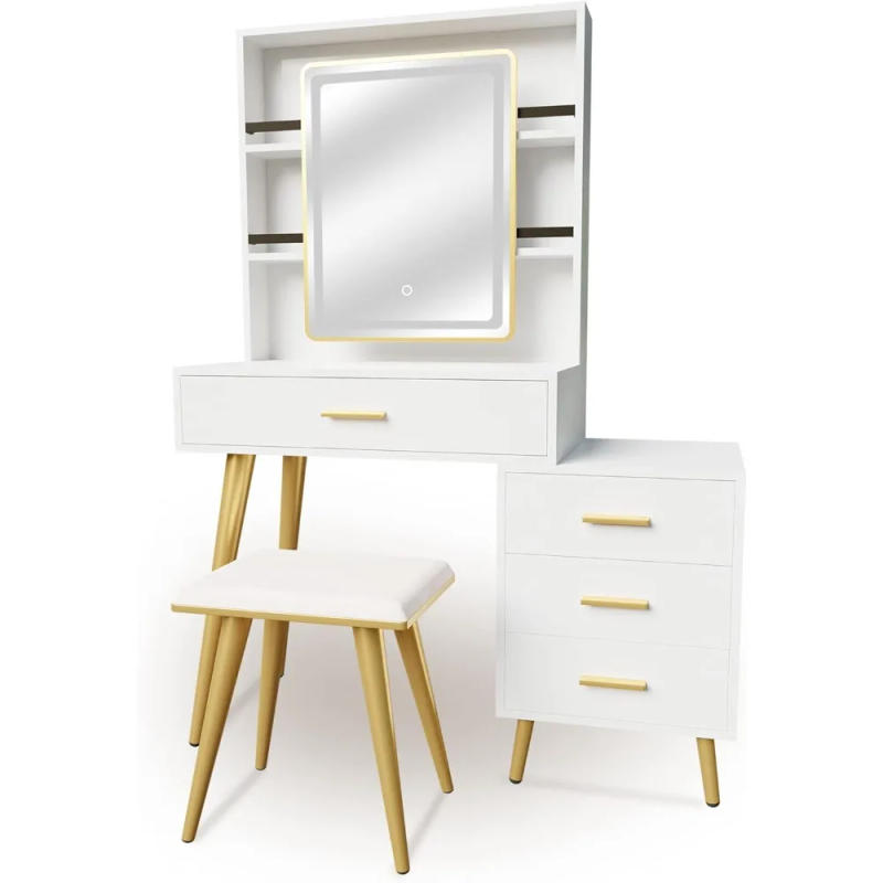Description Picture 2 of itemMakeup Vanity With 4 Drawers Vanity Mirror With Lights and Table Set Rectangular Mirror White Freight Free Dressing Dresser Home