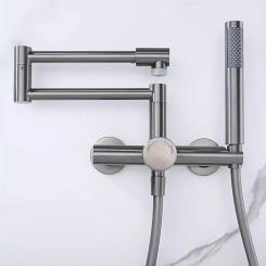 Bathroom Shower Faucet Set Wall Mounted Gray Bathtub Faucet Foldable Rotation Gray Shower Mixer Set 304 SUS