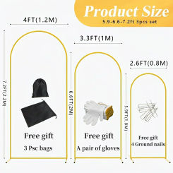 3Pcs Gold Metal Backdrop Arch Stands Wedding Decoration Party Supplies Balloon support Frames Birthday Photo Background Props