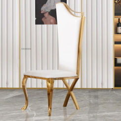 Nordic Light Luxury Dining Chairs High Backrest Leather Chair Dining Room Furniture Home Stainless Steel Golden Leg Accent Chair