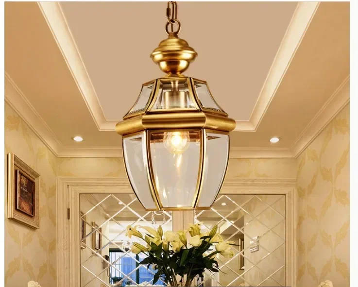 Description Picture 5 of itemFree Shipping Bronze Pendant Lamp D20cm Brass Chandelier Indoor Vintage Copper Glass Hanging Lamp AC110V/220V 100% Guaranteed
